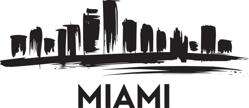 Miami florida cityscape skyline black silhouette with grunge brush stroke isolated vector