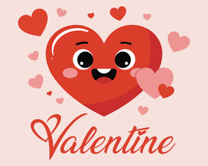 Cute Valentine Heart Character with Love Text Illustration