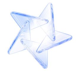 Obraz na płótnie Canvas Crystal star 3d shape of glass transparent triangle plates on light blue background. Clear circle frame effect. Abstract glossy geometric figure render icon, isolated design element