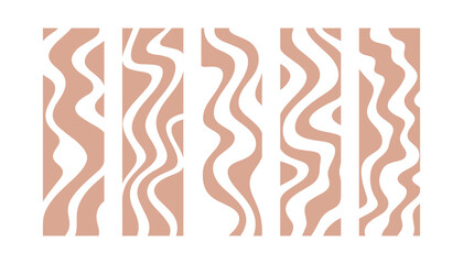 Five abstract cream lines on coral purple orange green and pink backgrounds