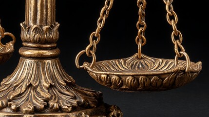 Intricate bronze scale, partially visible against a dark backdrop, emphasizing balance