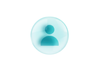 Gradient cyan frosted glassmorphism user profile icon floating isolated on a clean white background for modern app UI design with soft light reflections.