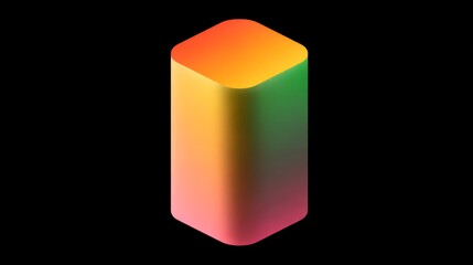 Isometric, colorful gradient geometric shape on a black background, vibrant and abstract