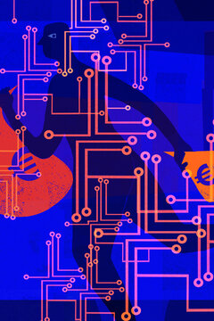 Computer hacker with euro money bags