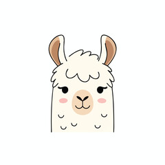 Obraz premium Cute cartoon llama face with light beige fur and soft pink cheek accents