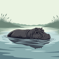 A hippopotamus in the water.