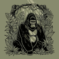 A large gorilla sitting in jungle. © Taufiq