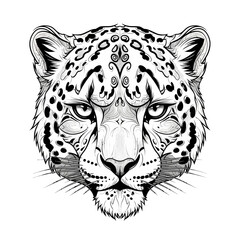 Black and White Leopard Face Illustration. © Taufiq