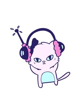 shaking motion animation of cute cartoon cat with head phones