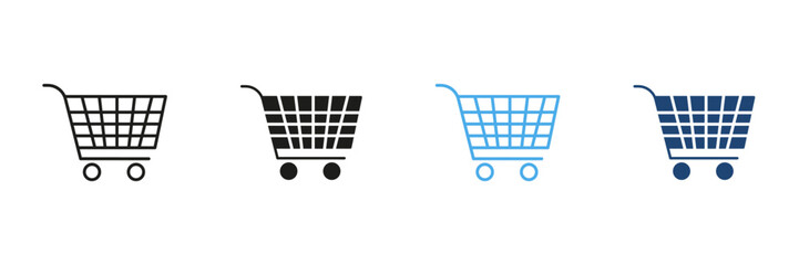 Shopping Cart Line And Solid Icon Set. E-Commerce, Online Shopping, And Retail Marketplace Outline And Silhouette Symbol Collection. Consumer Goods And Services. Isolated Vector Illustration
