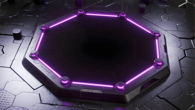 Octagonal platform with glowing purple edges on a hexagonal grid surface