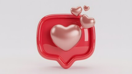 Shiny red speech bubble with floating hearts symbolizing love