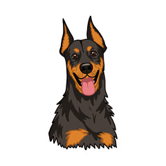 Smiling Doberman Pinscher Cartoon Illustration with Tongue Out on Transparent Background