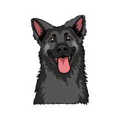 Black Belgian Malinois Dog Head Cartoon with Tongue Out on Transparent Background