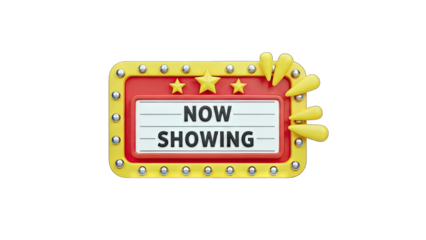 Movie Theater Sign Announcing 'Now Showing' on White Background