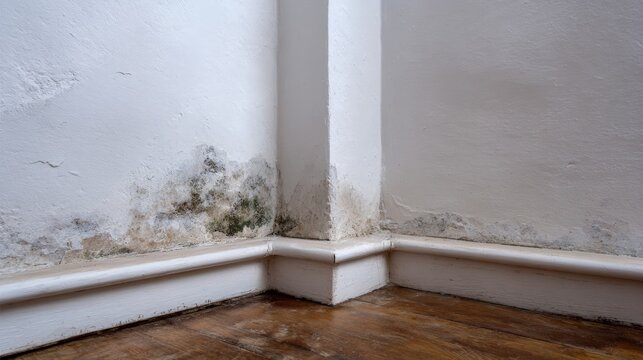Mold growth in apartment corner due to water damage