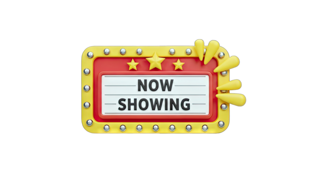 Movie Theater Sign Announcing 'Now Showing' on White Background - Powered by Adobe