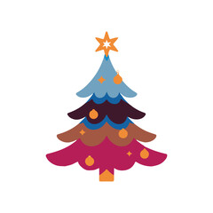 create a vector style simple merry chirstmas tree  white background.