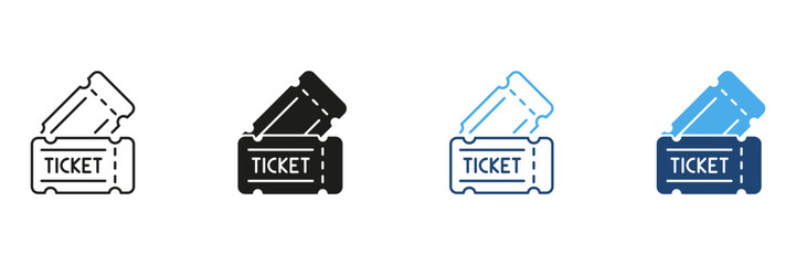 Ticket Icon Line And Solid Icon Set. Event Admission, Concert, And Movie Ticket Outline And Silhouette Symbol Collection. Entertainment And Access Pass. Isolated Vector Illustration