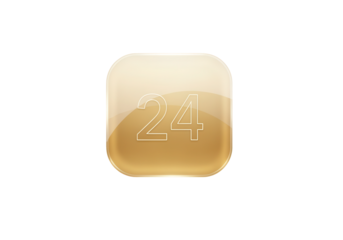 Gradient gold tinted glassmorphism calendar date icon floating isolated on a clean white background for modern app UI design with soft light reflections.