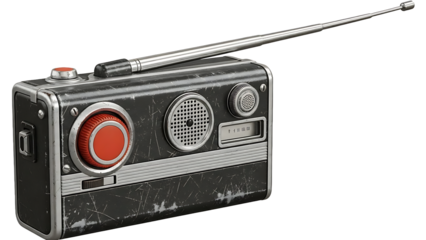 Vintage portable radio isolated on transparent background representing classic broadcast technology, retro audio communication devices, analog radio era and historical consumer electronics concepts
