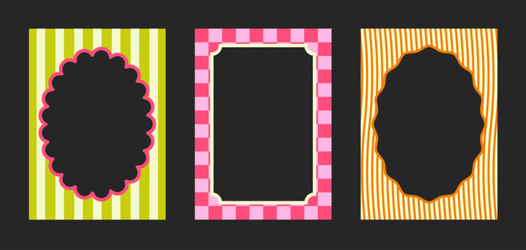 Set of colorful retro border frames with stripe and checkerboard patterns for photo booth or greeting card design