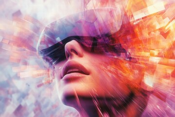 Abstract digital portrait wearing virtual headset