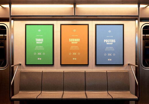 Three Subway Posters Mockup