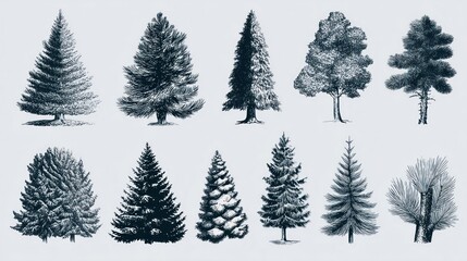 Obraz premium Fir tree and pine icon vector set for winter and Christmas themes