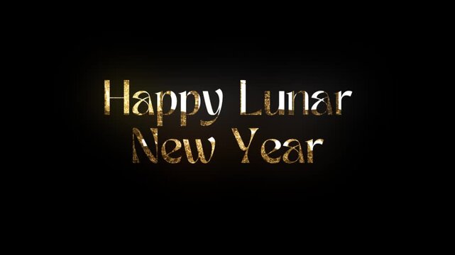 Happy lunar new year golden text animation on black background