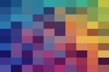 Fototapeta premium Colorful gradient mosaic of square pixels creating a vibrant abstract background design, digital block pattern texture with color transition