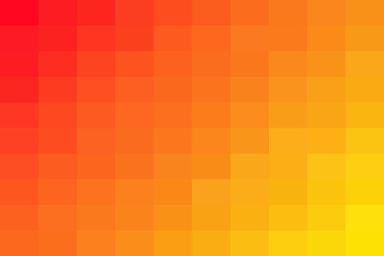 Vibrant warm color gradient pixel mosaic pattern abstract background from fiery red to sunny yellow, digital geometric texture design