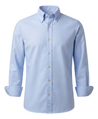 Light blue oxford shirt featuring a buttoned collar and French cuffs.