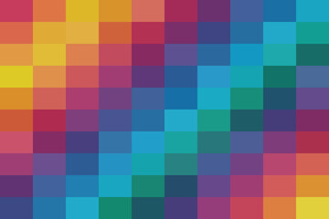Vibrant pixelated rainbow gradient background of colorful square mosaic blocks, perfect for digital display and modern graphic design projects