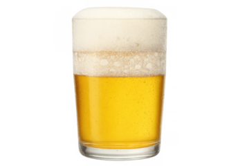 Glass of golden frothy beer isolated, cold refreshing lager with foam, celebrating pub culture and nightlife