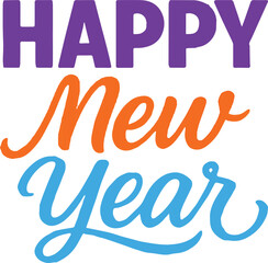 Purple, Orange, and Blue Mixed Font Happy New Year