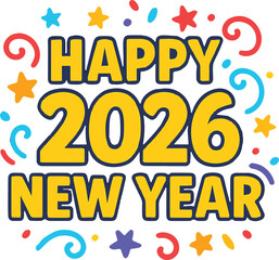 Yellow Happy 2026 New Year with Confetti