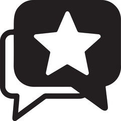 Filled comment stack with star overlay, bold review discussion icon, vector for feedback design.