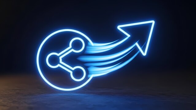 Neon share symbol with arrow indicating data transfer - Powered by Adobe
