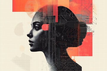 Stylized abstract profile with geometric backdrop