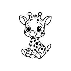 Baby giraffe sitting like a puppy black and white clip art