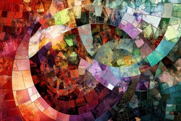 Abstract concentric pattern with colorful shards