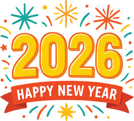 Hand-Drawn Fireworks New Year 2026