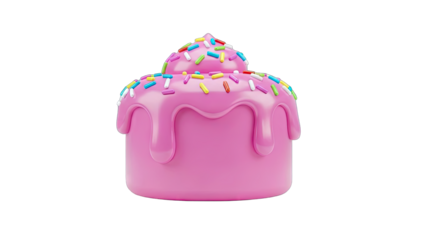 Pink Cake with Sprinkles Isolated on White Background
