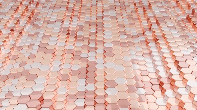 3d hexagonal pattern with wavy movement. Hexagon tiles floor motions. Geometric polygonal shapes graphic element.