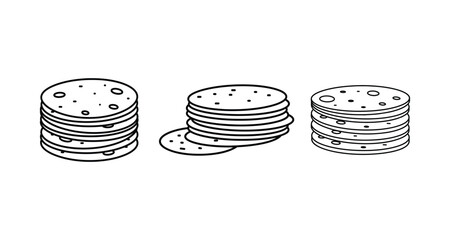 Stack of tortillas line art vector set minimal food illustration