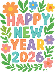 Pastel Floral Happy New Year 2026