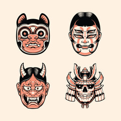 Japanese mask set vector design vector illustration
