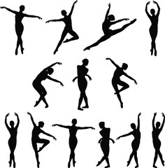 Assortment of Black Silhouettes of Ballet Dancers in Elegant Poses on White Background vector illustration © Legend Monir