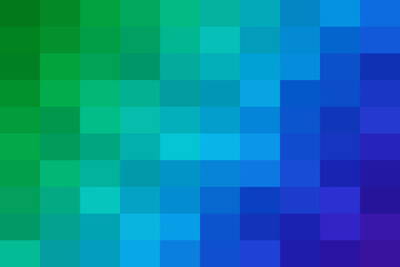 Fototapeta premium Pixelated color gradient background seamlessly transitioning from vibrant green to cool blue, featuring a modern square mosaic pattern for digital design